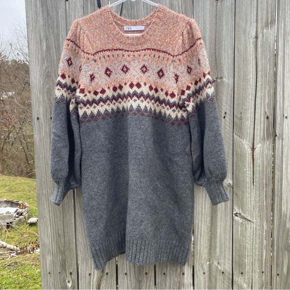 Zara Women’s L Charcoal Soft Knit Short Sweater Dress - Picture 2 of 8